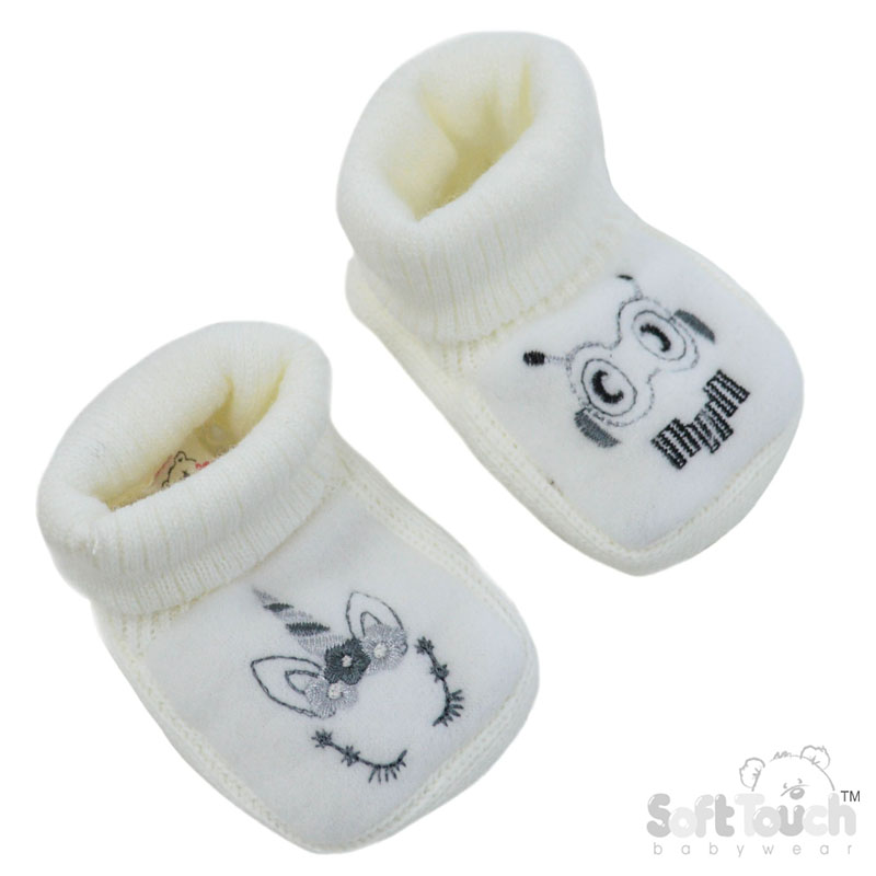 Grey/White Unicorn & Monster Baby Bootees No. S427
