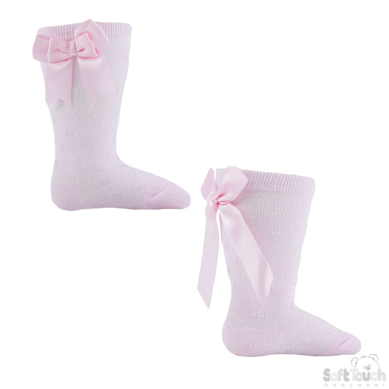 Pink Shiny Knee Length Socks W/Spots No. S43-P
