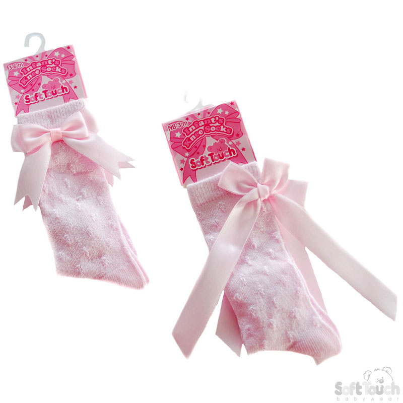 Pink Shiny Knee Length Socks W/Spots No. S43-P