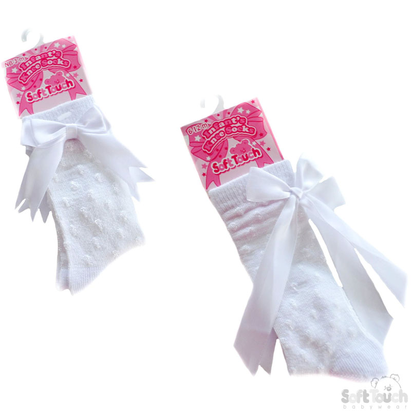 White Shiny Knee Length Socks W/Spots No. S43-W