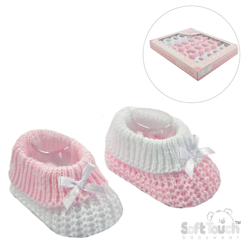 W/P Cotton Baby Bootees W/Bow No. S431-P