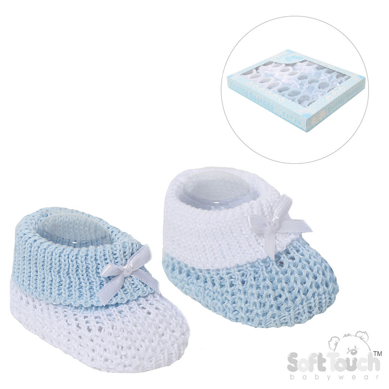 W/B Cotton Baby Bootees W/Bow No. S432-B