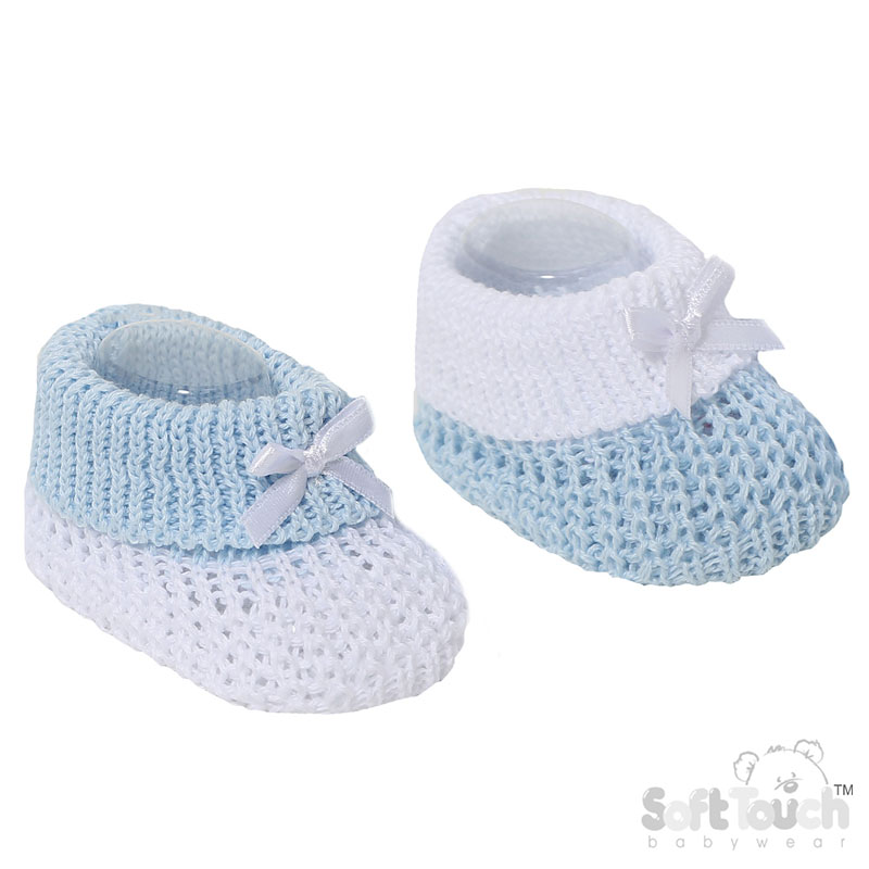 W/B Cotton Baby Bootees W/Bow No. S432-B