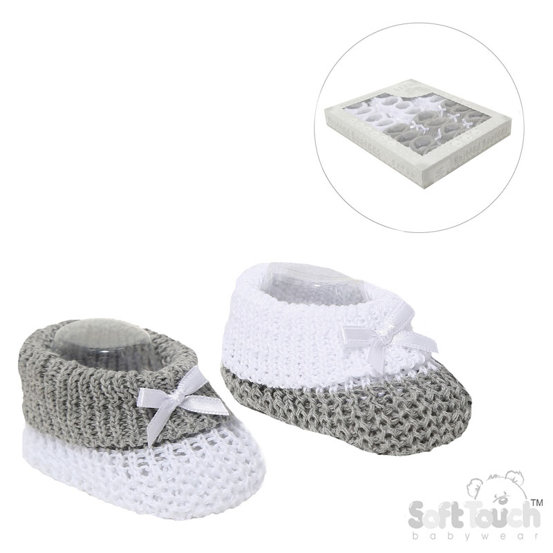 W/G Cotton Baby Bootees W/Bow No. S433-G