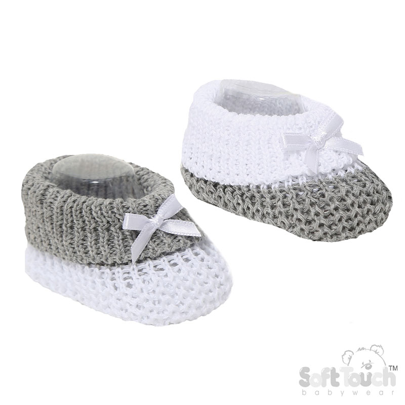 W/G Cotton Baby Bootees W/Bow No. S433-G