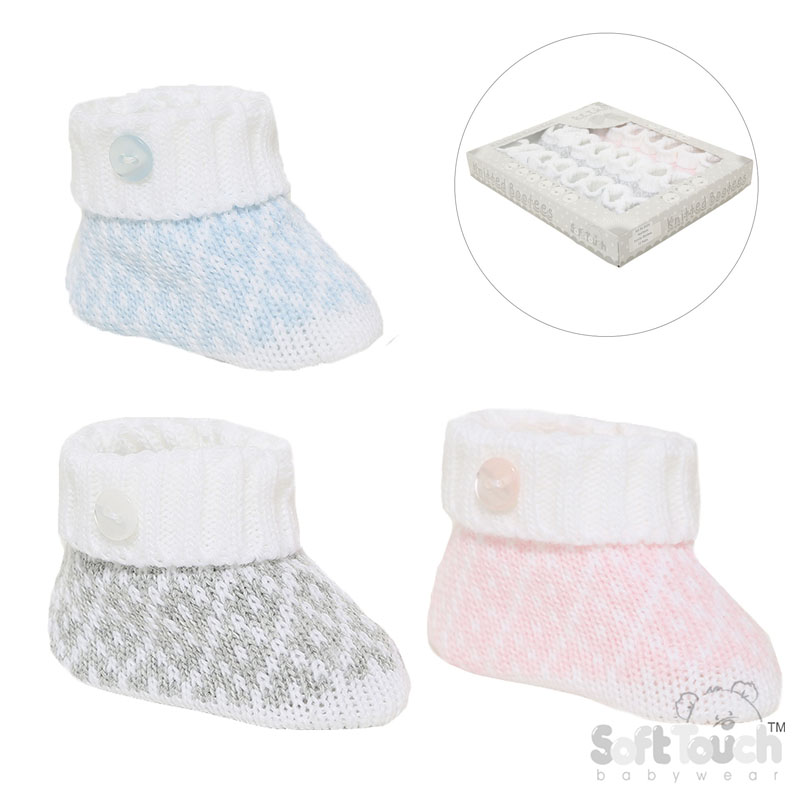 Pink/Blue/Grey 'Diamond' Acrylic Bootees No. S434