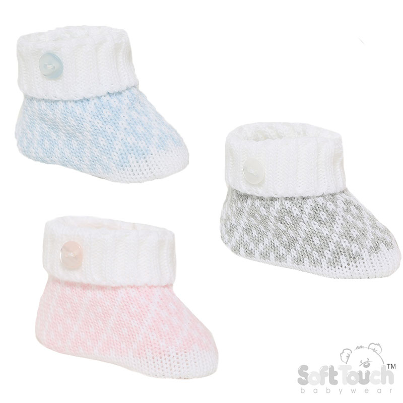 Pink/Blue/Grey 'Diamond' Acrylic Bootees No. S434