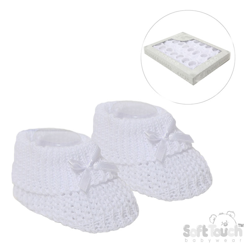 White Cotton Bootees W/Bow No. S435-W