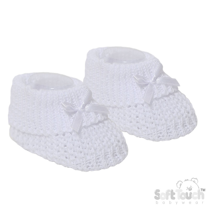 White Cotton Bootees W/Bow No. S435-W