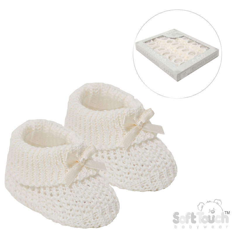 Cream Cotton Bootees W/Bow No. S436-C