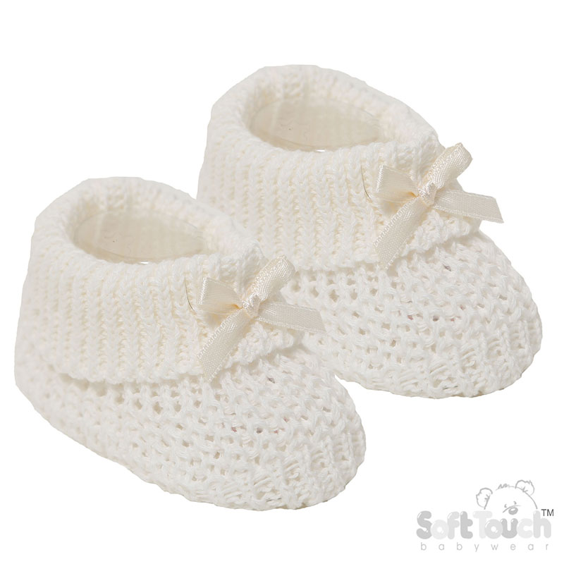 Cream Cotton Bootees W/Bow No. S436-C