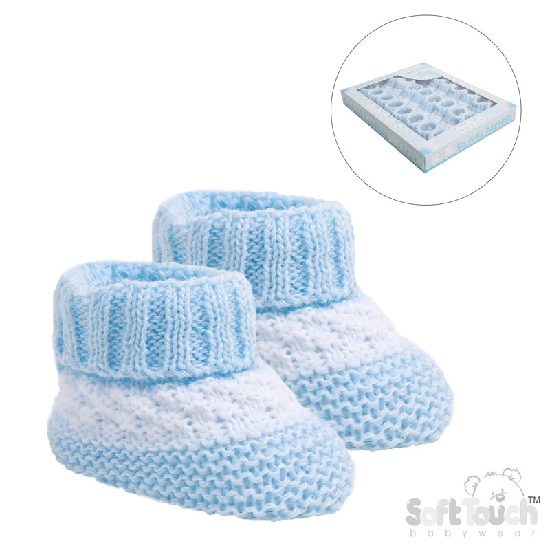 Blue Acrylic Bootees W/White Stripe No. S437-B
