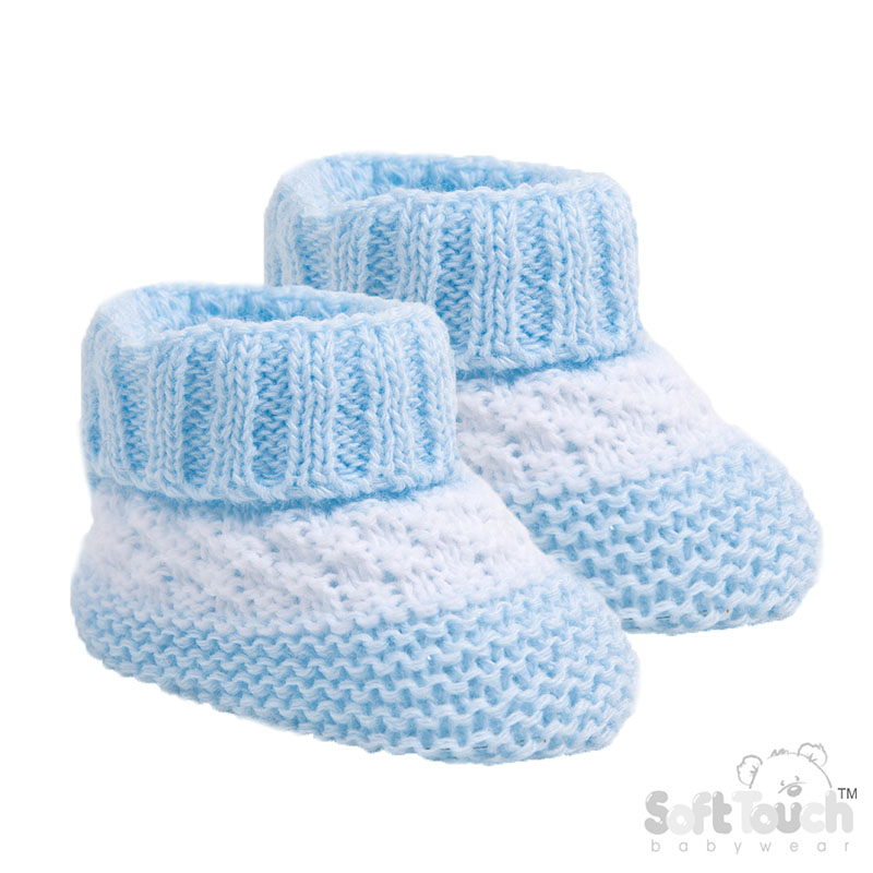 Blue Acrylic Bootees W/White Stripe No. S437-B