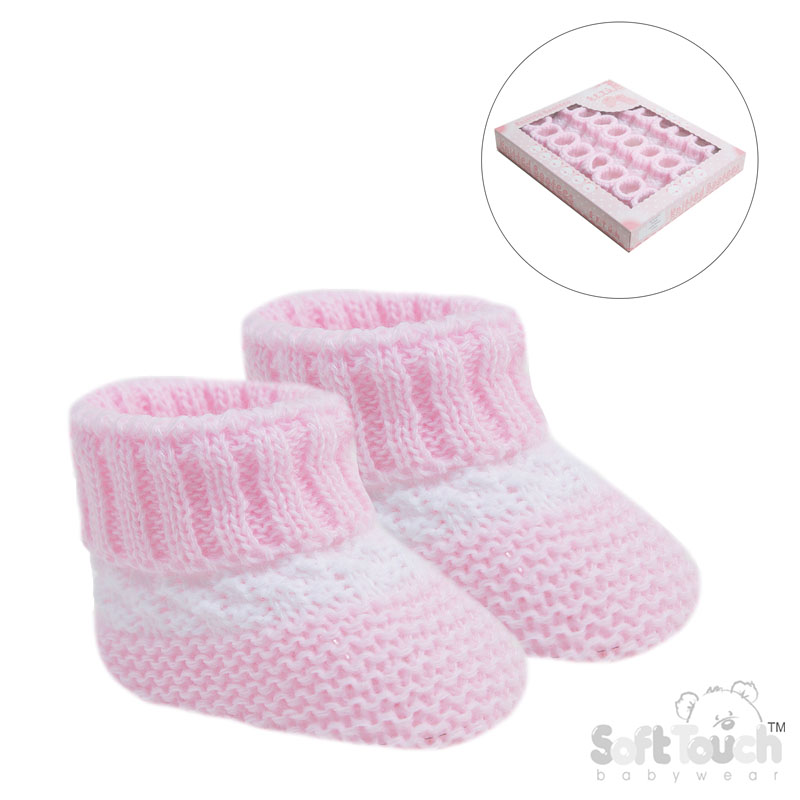 Pink Acrylic Bootees W/White Stripe No. S437-P