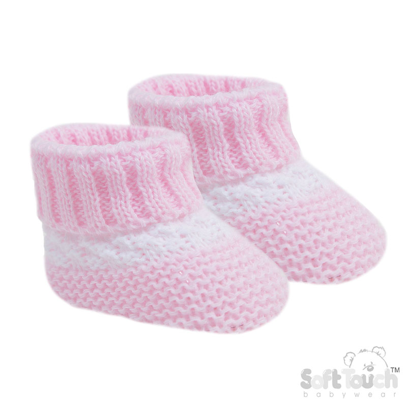 Pink Acrylic Bootees W/White Stripe No. S437-P