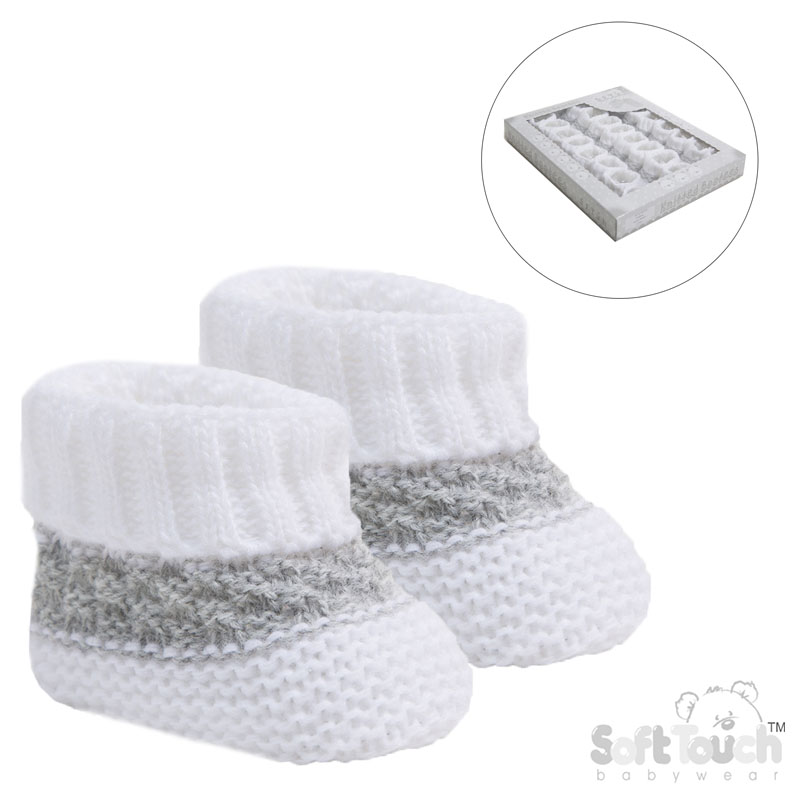 White Acrylic Bootees W/grey Stripe No S437-W