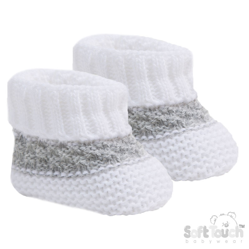 White Acrylic Bootees W/grey Stripe No S437-W