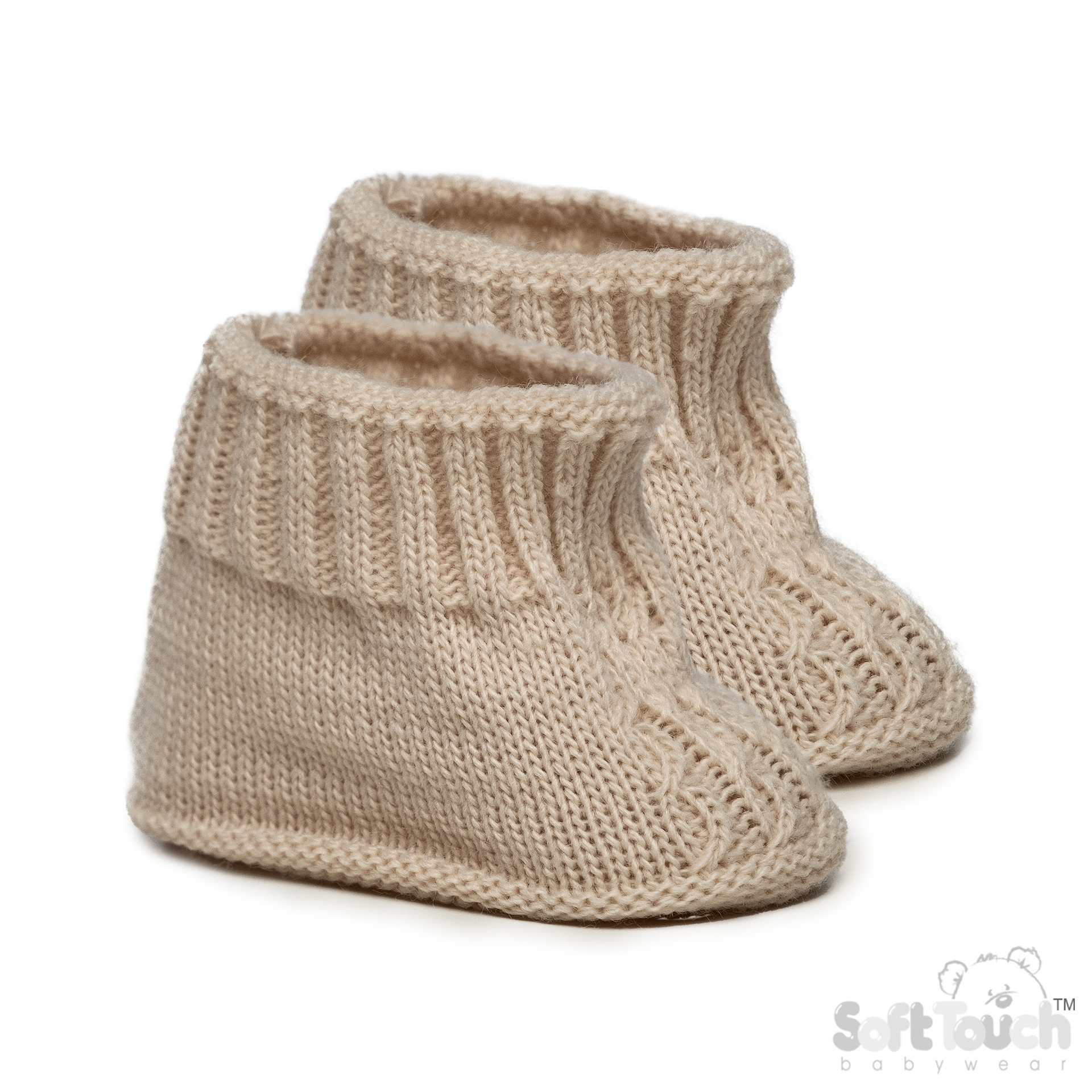 Biscuit Acrylic Baby Bootees w/Chain Knit : S440-BI