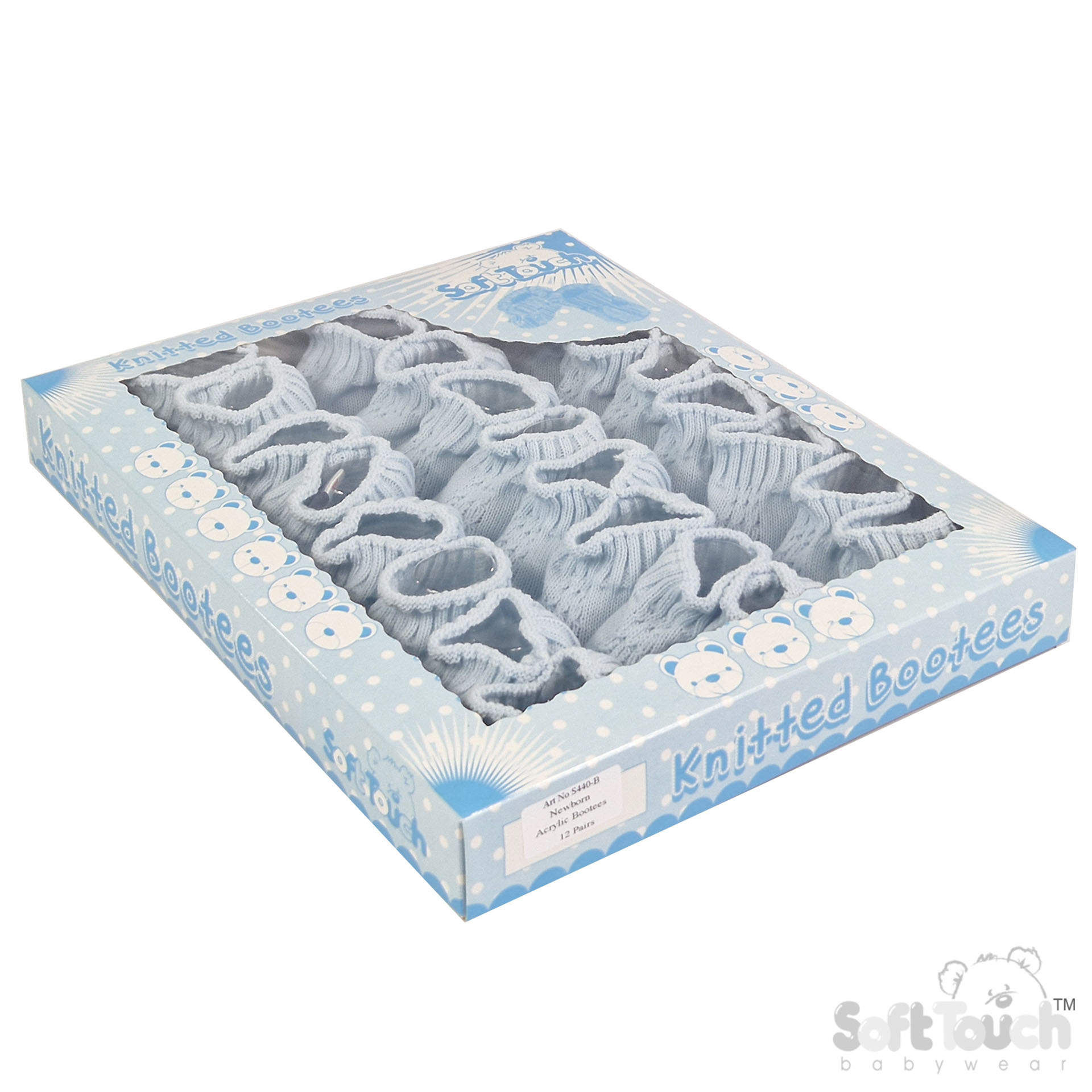 Blue Acrylic Baby Bootees w/Chain Knit : S440-B