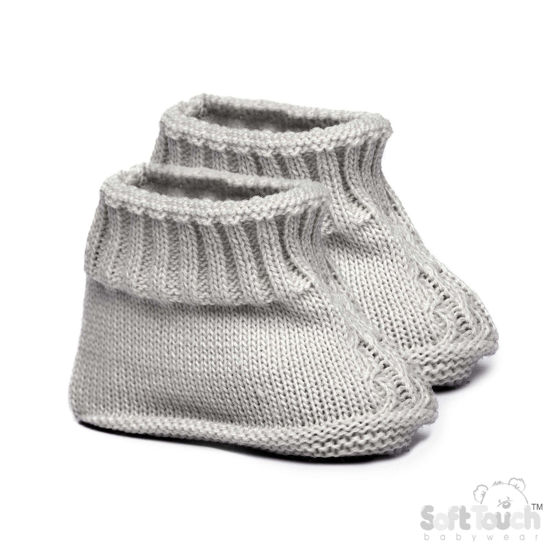Grey Acrylic Baby Bootees w/Chain Knit : S440-G