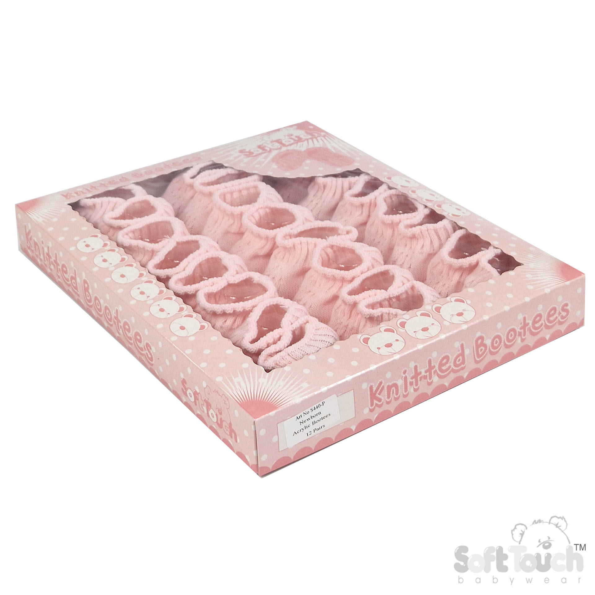 Pink Acrylic Baby Bootees w/Chain Knit : S440-P