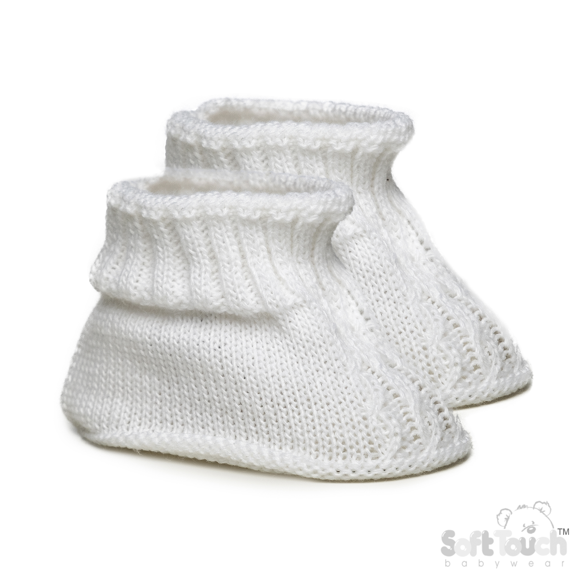 White Acrylic Baby Bootees w/Chain Knit : S440-W