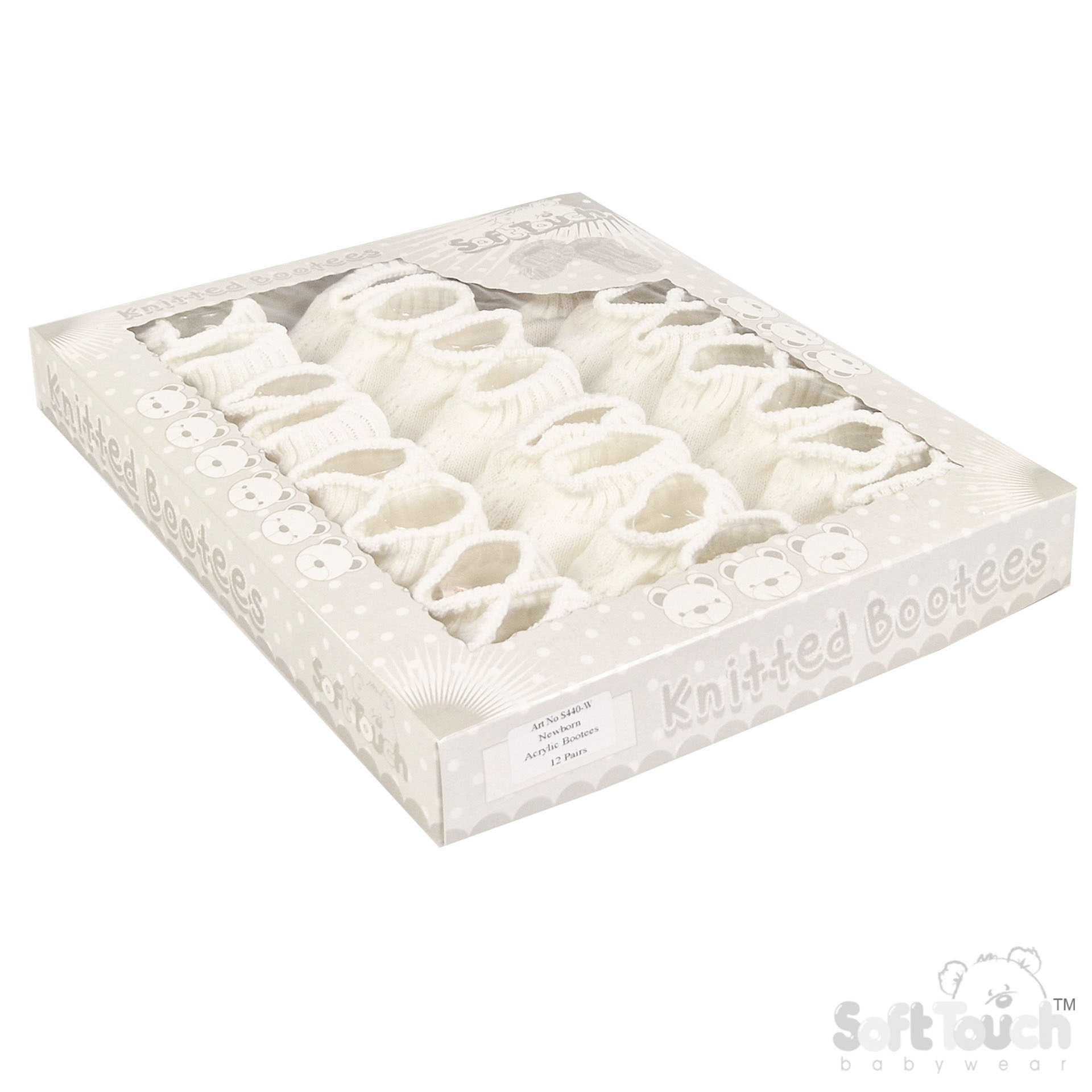 White Acrylic Baby Bootees w/Chain Knit : S440-W