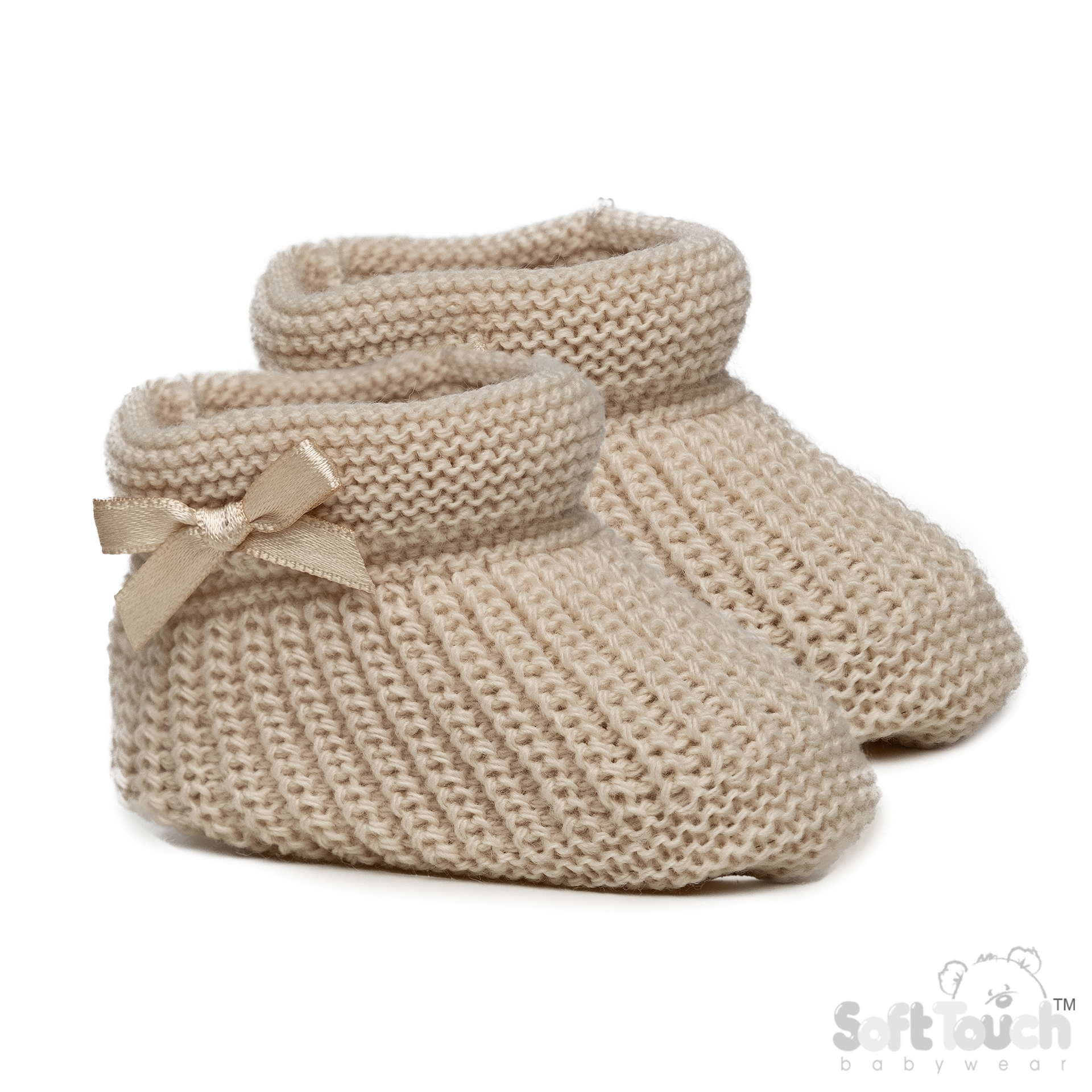 Biscuit Acrylic Bootees with Bow : S441-BI