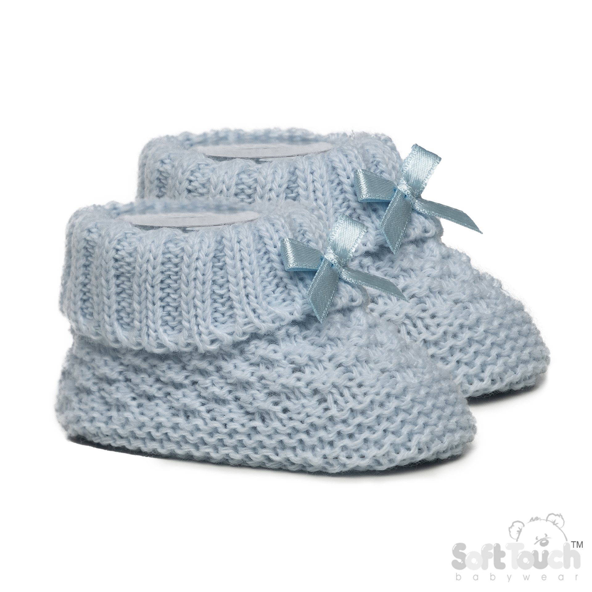 Blue Acrylic Bootees with Check Design and Bow : S442-B