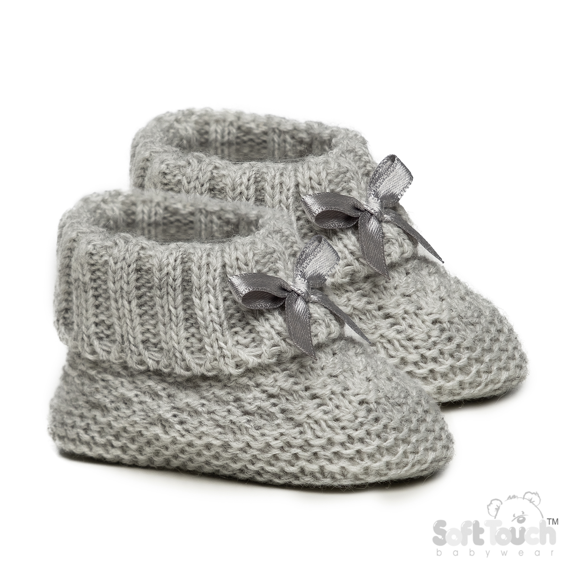 Grey Acrylic Bootees with Check Design and Bow : S442-G