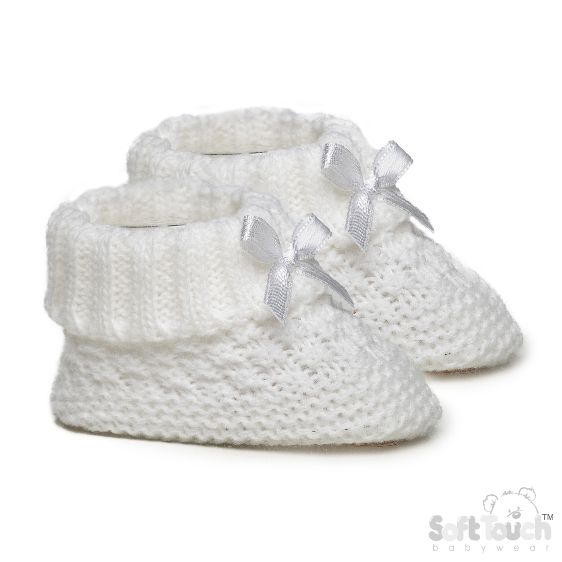 White Acrylic Bootees with Check Design and Bow : S442-W