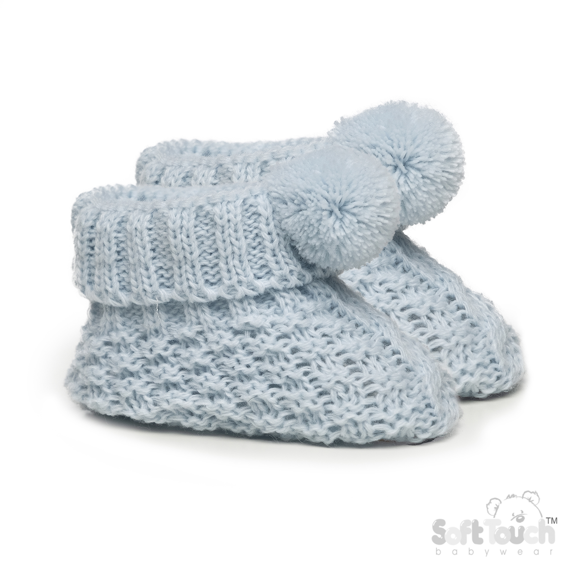 Blue Acrylic Baby Bootee with Pom Pom  : S443-B