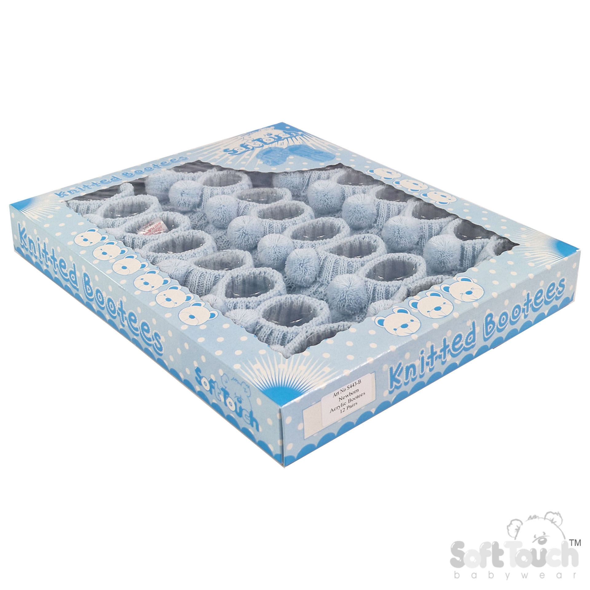 Blue Acrylic Baby Bootee with Pom Pom  : S443-B