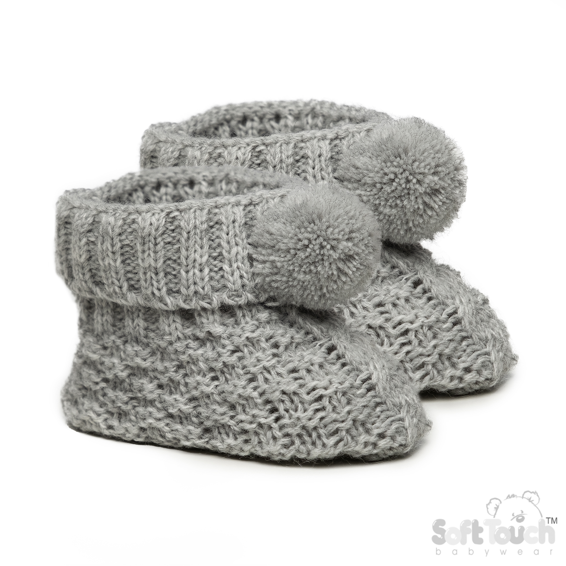 Grey Acrylic Baby Bootee with Pom Pom  : S443-G