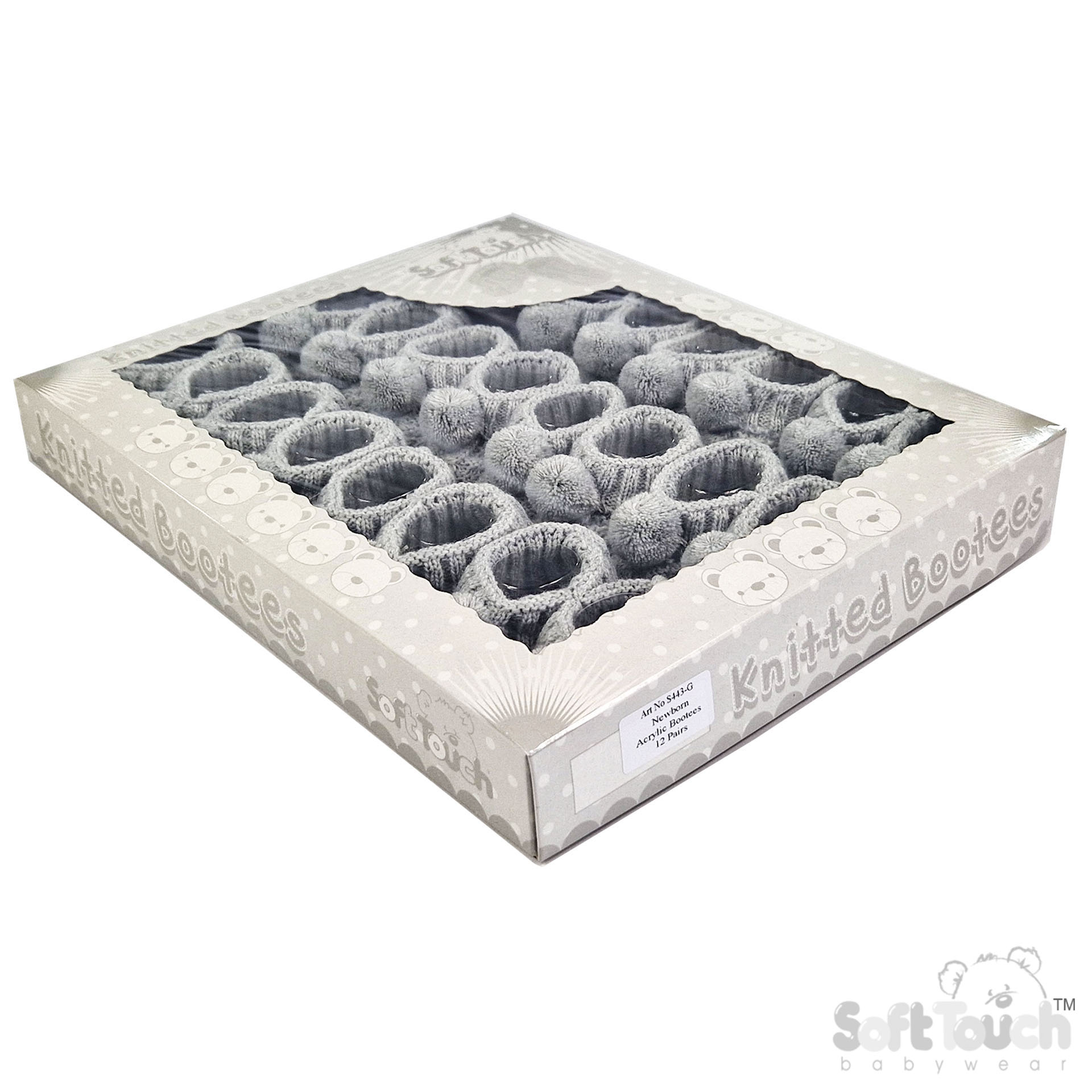 Grey Acrylic Baby Bootee with Pom Pom  : S443-G