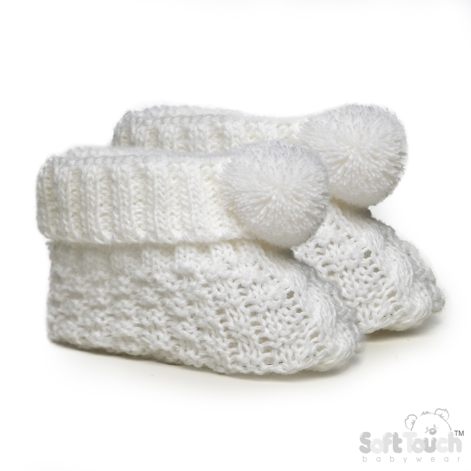 White Acrylic Baby Bootee with Pom Pom  : S443-W