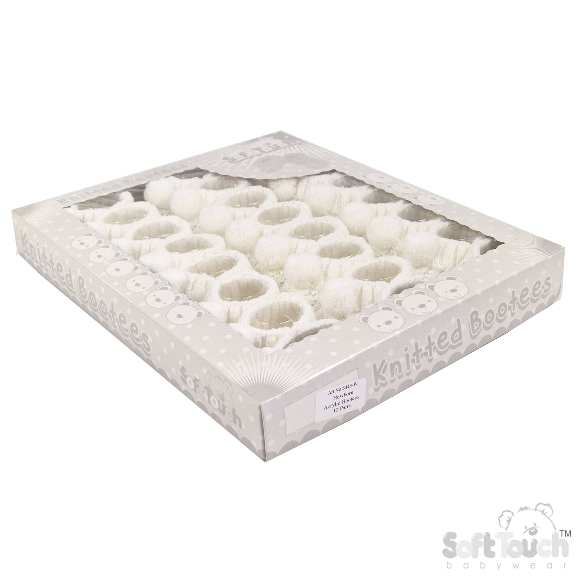 White Acrylic Baby Bootee with Pom Pom  : S443-W