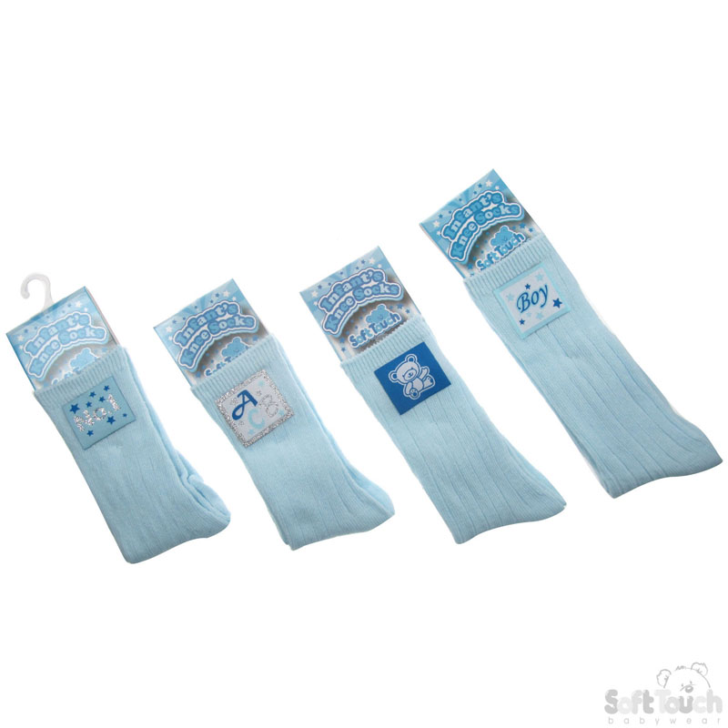 Blue Ribbed Knee Length Socks W/Patch No. S45-B