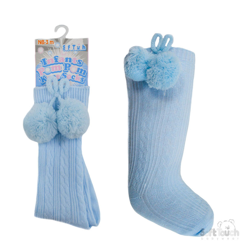 Blue Knee Length Pom Pom Socks No. S47-B