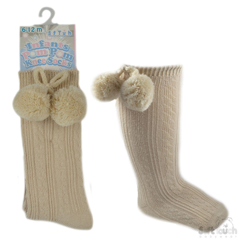 Beige Knee Length Pom Pom Socks No. S47-BE
