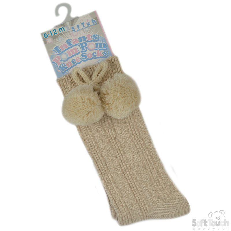 Beige Knee Length Pom Pom Socks No. S47-BE