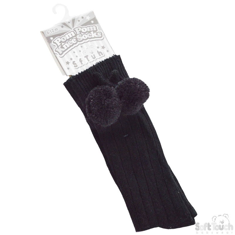 Black Knee Length Pom Pom Socks No. S47-BLK