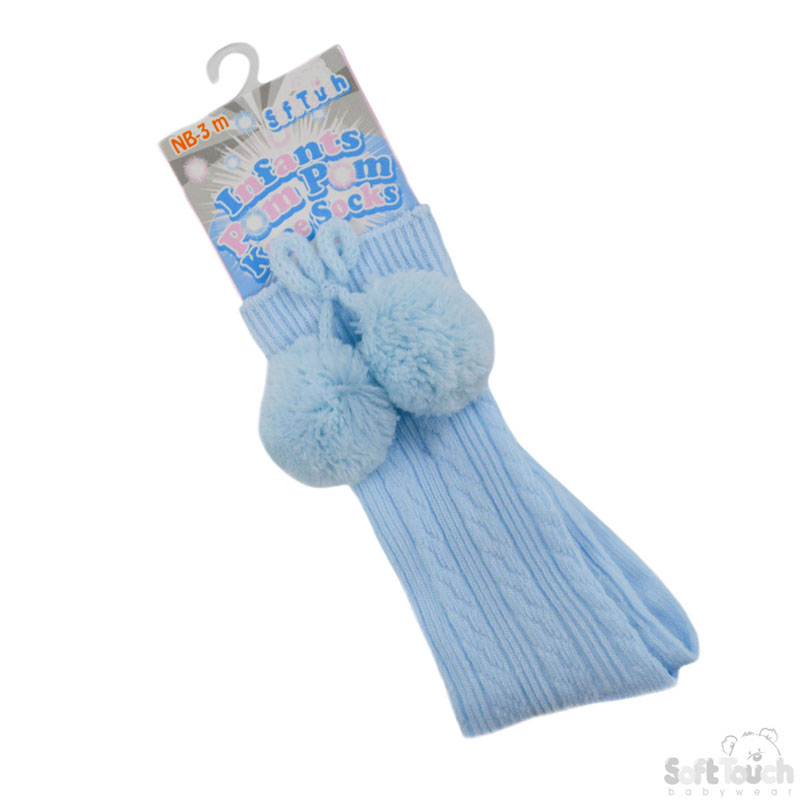 Blue Knee Length Pom Pom Socks No. S47-B