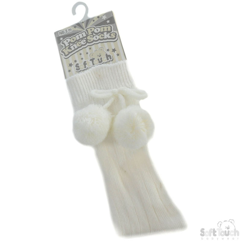 Cream Knee Length Pom Pom Socks No. S47-C