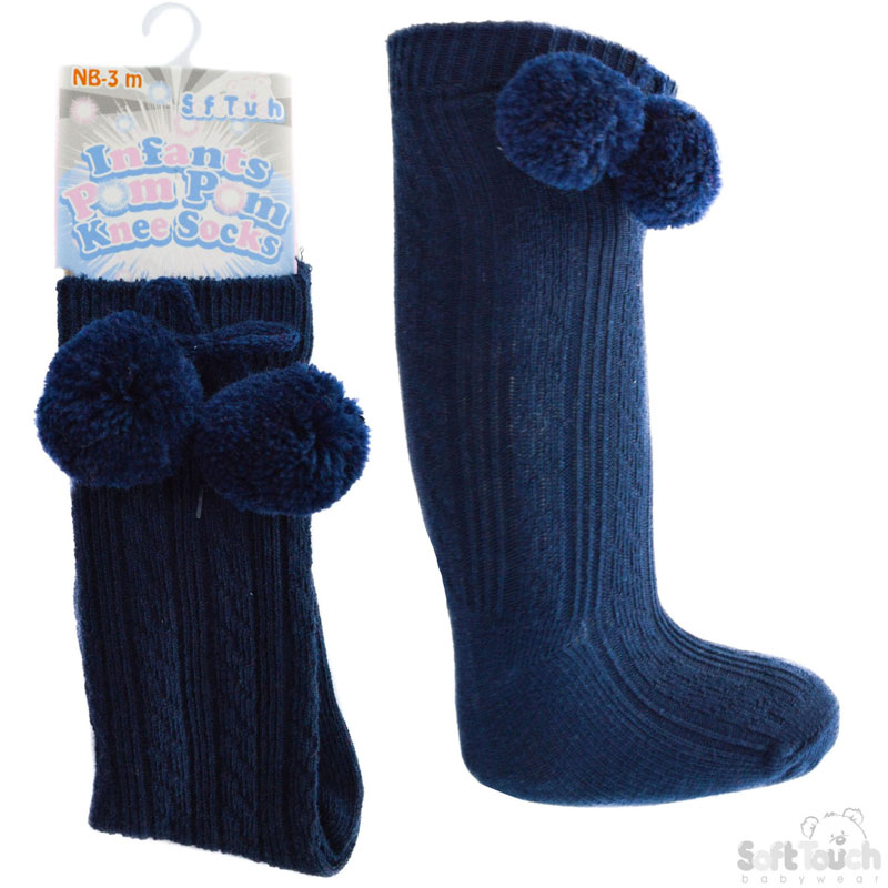 Navy Knee Length Pom Pom Socks No. S47-N