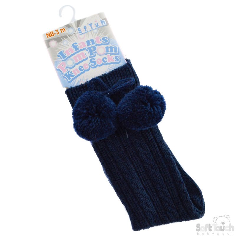 Navy Knee Length Pom Pom Socks No. S47-N