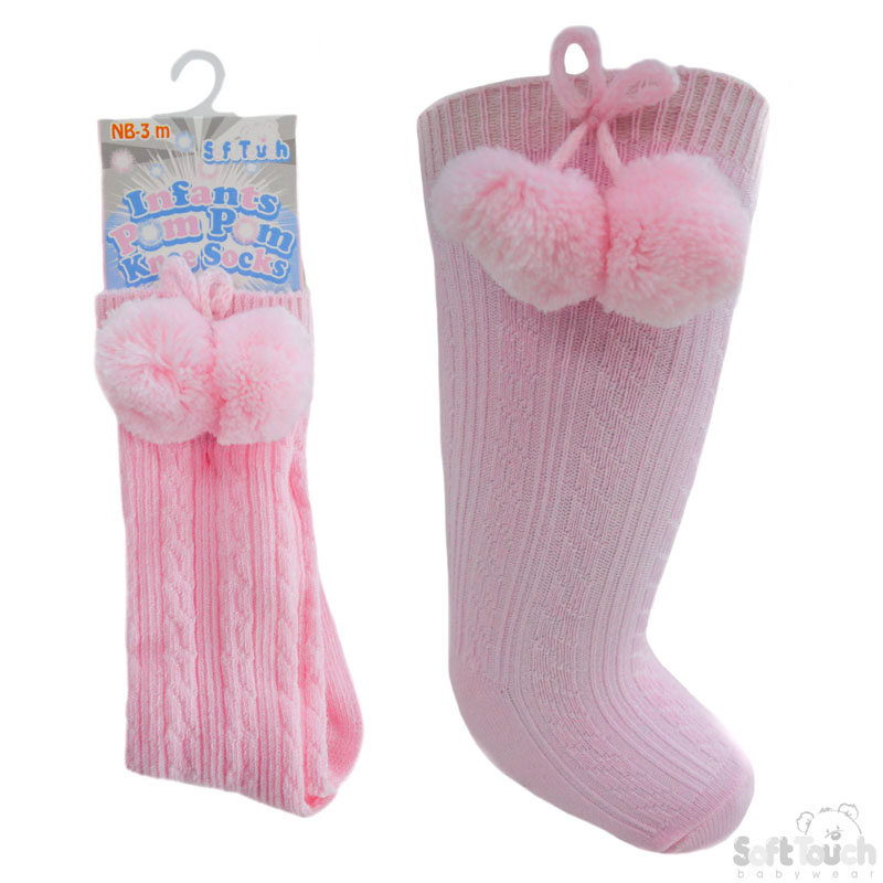 Pink Knee Length Pom Pom Socks No. S47-P