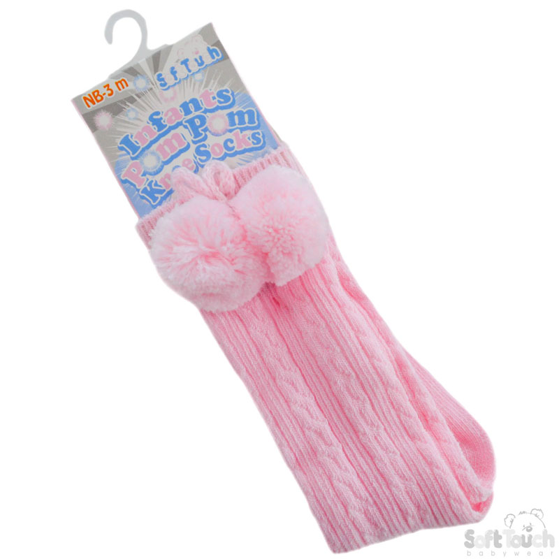 Pink Knee Length Pom Pom Socks No. S47-P