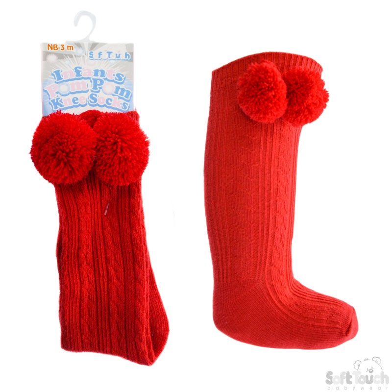 Red Knee Length Pom Pom Socks No. S47-R
