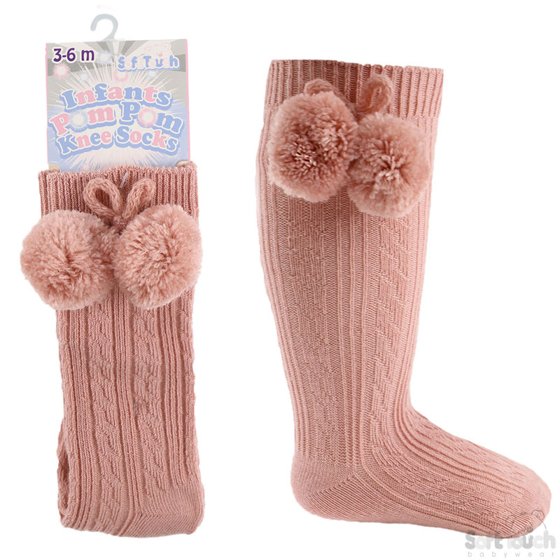 Rose Gold Knee Length Pom Pom Socks No. S47-RO